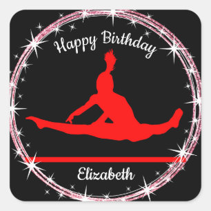 Gymnastics Bars Birthday in Red and Black   Square Sticker