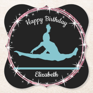 Gymnastics Bars Birthday in Teal and Black Paper Coaster