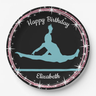 Gymnastics Bars Birthday in Teal and Black Paper Plate
