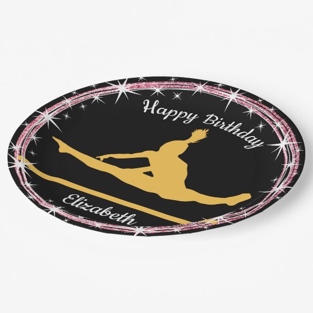 Gymnastics Bars Birthday in Yellow and Black    Paper Plate (Angled)