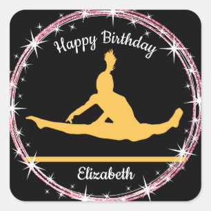 Gymnastics Bars Birthday in Yellow and Black  Square Sticker