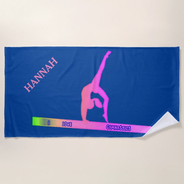 GYMNASTICS beach towel.  Personalised name. Beach Towel (Front)