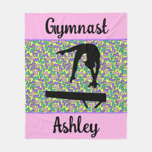 Gymnastics Beam Girl Groovy Retro Personalised Fleece Blanket