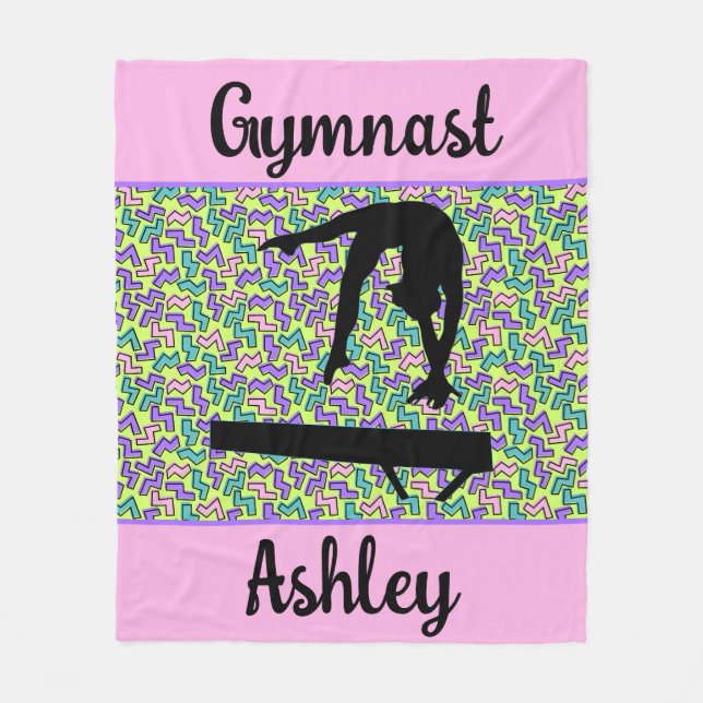 Gymnastics Beam Girl Groovy Retro Personalised  Fleece Blanket (Front)
