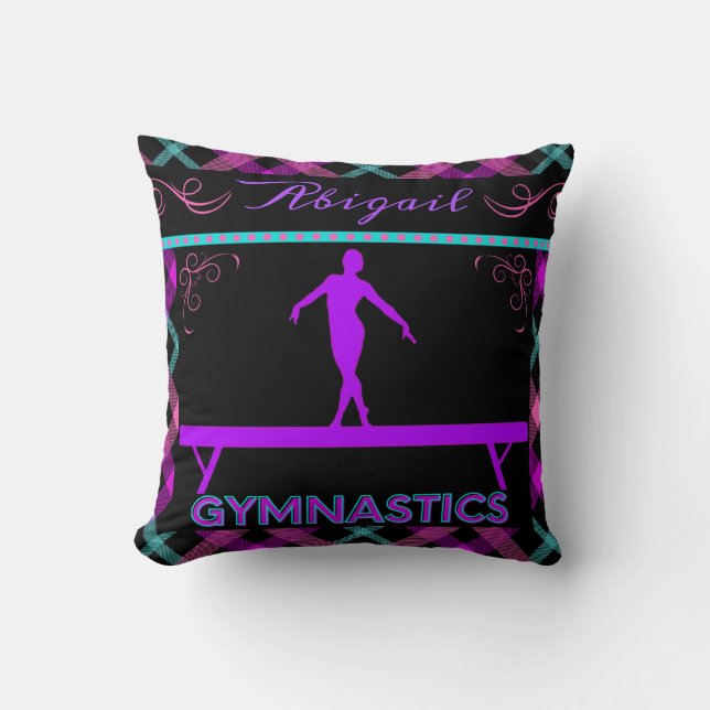 Gymnastics Beam Pink Purple Teal Tartan  Cushion (Front)