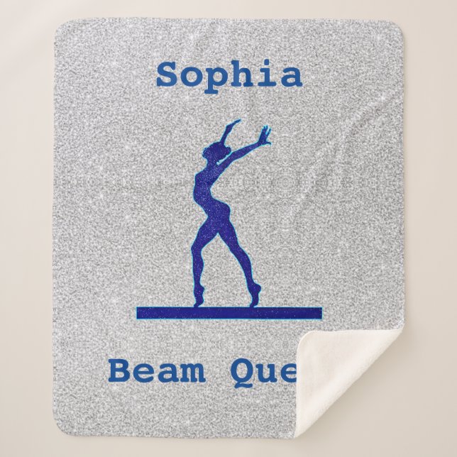 Gymnastics Beam Queen Blue / Silver Sherpa Blanket (Front)