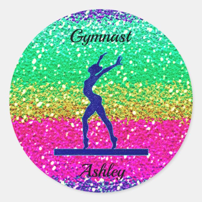 Gymnastics Beam Sparkle  Classic Round Sticker (Front)