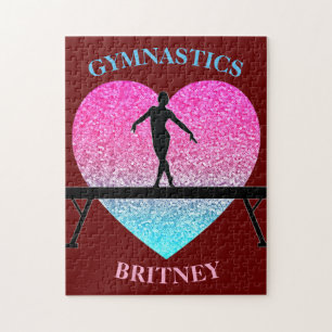 Gymnastics Beam Sparkle Heart Burgundy Jigsaw Puzzle