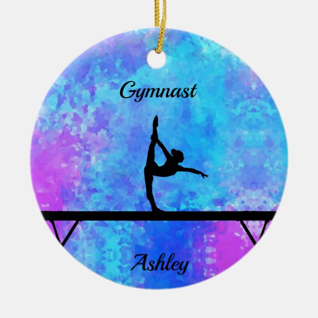 Gymnastics Beam Watercolor Ceramic Ornament (Front)