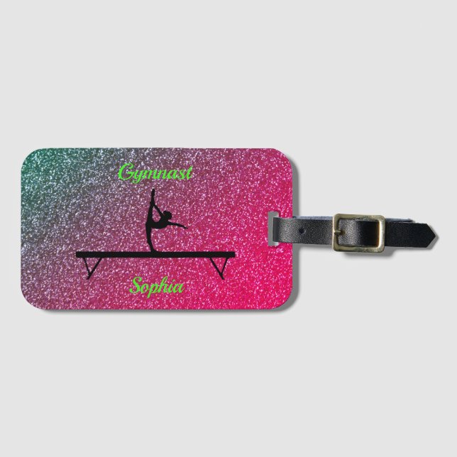 Gymnastics Beam Watermelon Sparkle Luggage Tag (Front Horizontal)