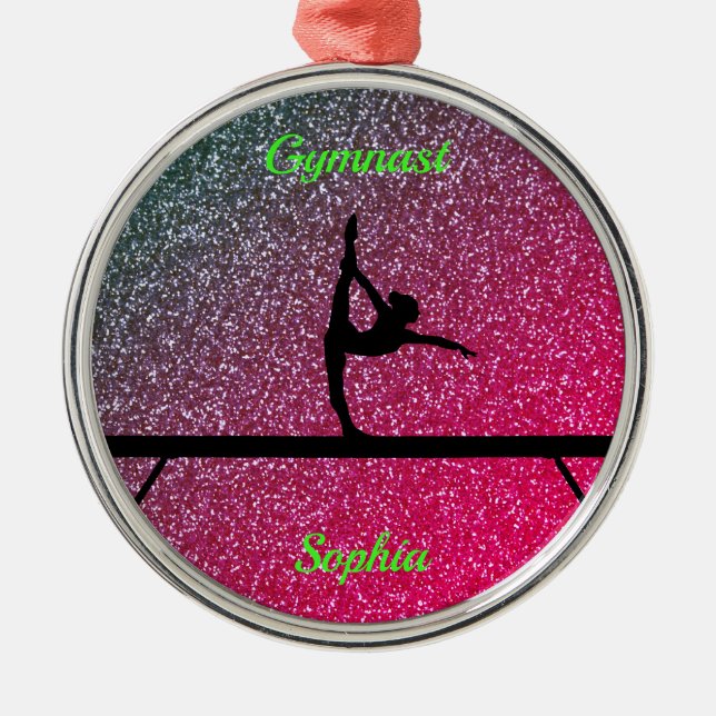 Gymnastics Beam Watermelon Sparkle Metal Ornament (Front)