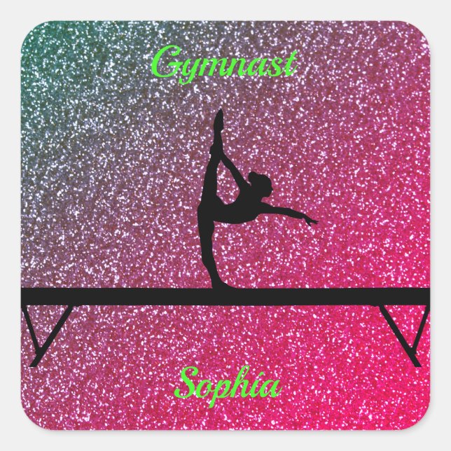 Gymnastics Beam Watermelon Sparkle Square Sticker (Front)