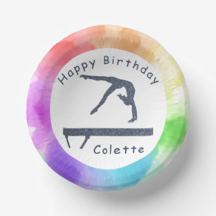 Gymnastics Birthday Balance Beam Watercolor Splash Paper Plate