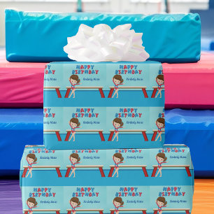 Gymnastics Birthday Girl Cute Personalised Wrapping Paper