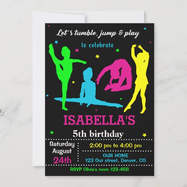 Gymnastics birthday invitation Flip jump invite (Front)