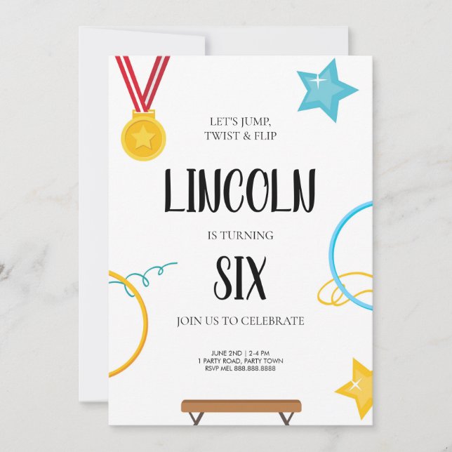Gymnastics Birthday Invitation for Boys (Front)