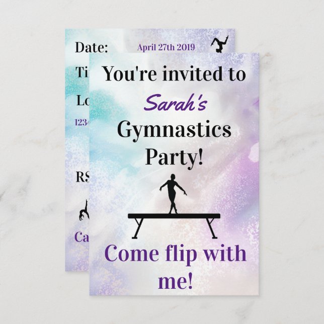 Gymnastics Birthday Invitation | Gymnastics Party (Front/Back)
