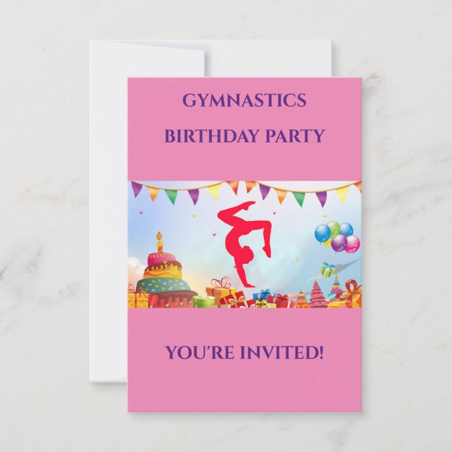 "GYMNASTICS" birthday  invitations for girl's. (Front)