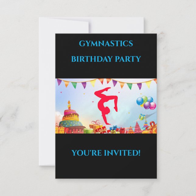 "GYMNASTICS" birthday  invitations for girl's. (Front)
