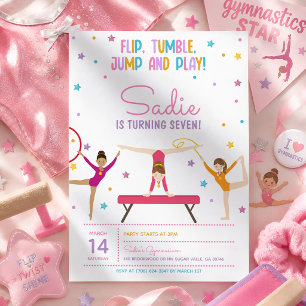 Gymnastics Birthday Party Cute Colourful Invitation