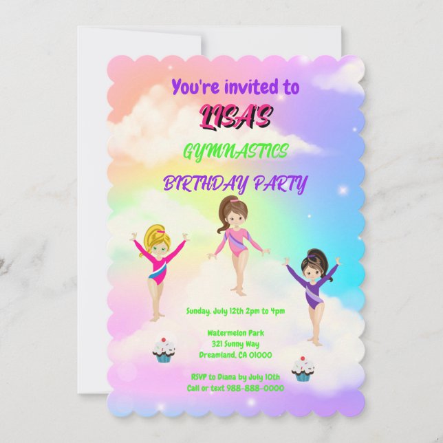 GYMNASTICS Birthday Party Invitation (Front)