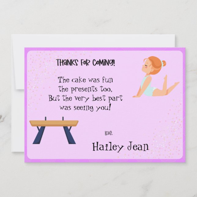Gymnastics Birthday Party Thank You Card (Front)