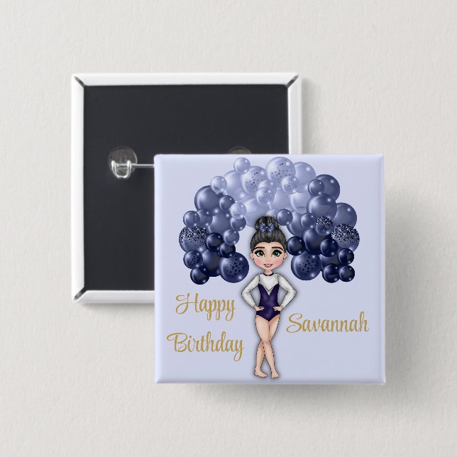 Gymnastics Birthday Party with Blue Balloon Arch 15 Cm Square Badge (Front & Back)