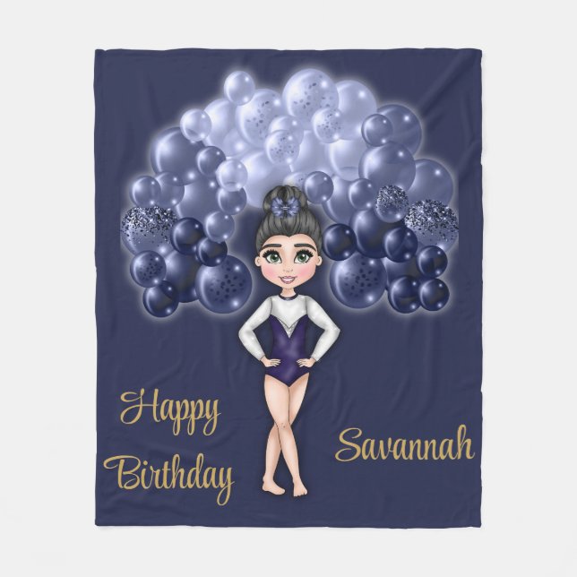 Gymnastics Birthday Party with Blue Balloon Arch Fleece Blanket (Front)