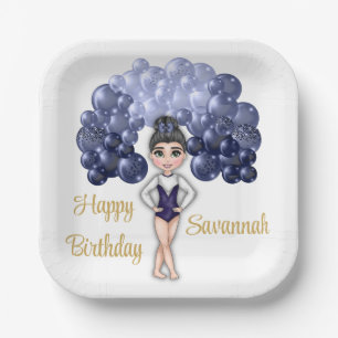 Gymnastics Birthday Party with Blue Balloon Arch Paper Plate