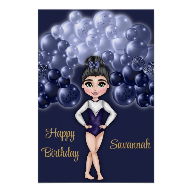 Gymnastics Birthday Party with Blue Balloon Arch Poster (Front)