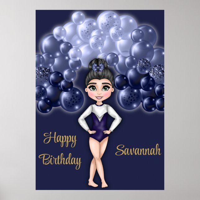 Gymnastics Birthday Party with Blue Balloon Arch Poster (Front)