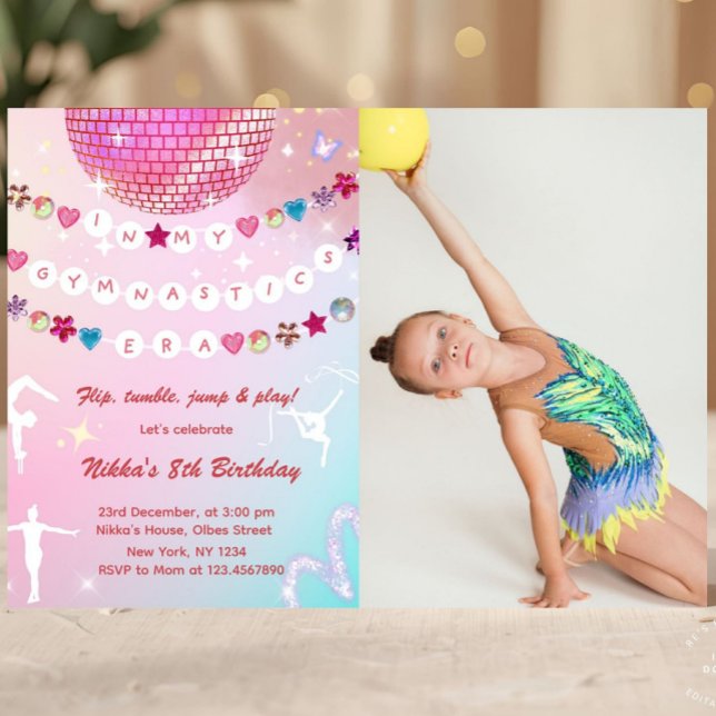 Gymnastics Birthday Pink Gym Party Photo  Invitation (gymnastics, gym, girl birthday, acrobatics, girly, 1st first bday invite, gymnastics party, gymnasti)