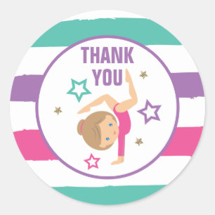 Gymnastics Birthday Thank You Favour Classic Round Sticker