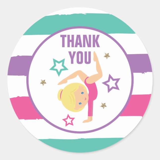 Gymnastics Birthday Thank You Favour Classic Round Sticker (Front)