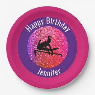 Gymnastics Birthday Uneven Bars Sparkle Paper Plate