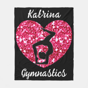Gymnastics Black and Hot Pink Personalised Fleece Blanket