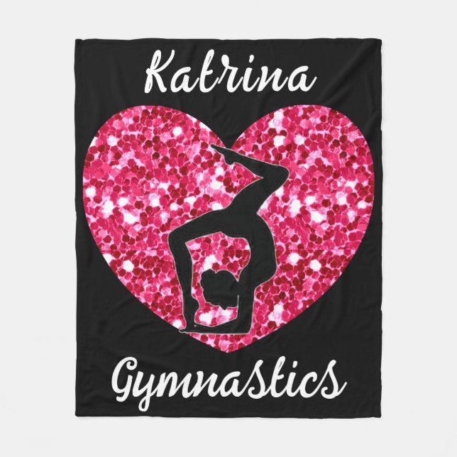Gymnastics Black and Hot Pink Personalised  Fleece Blanket (Front)