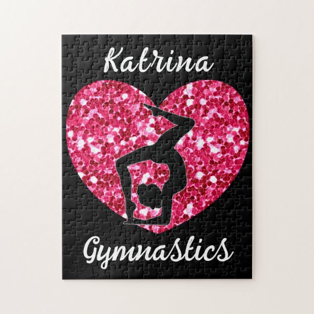 Gymnastics Black and Hot Pink Personalised  Jigsaw Puzzle (Vertical)