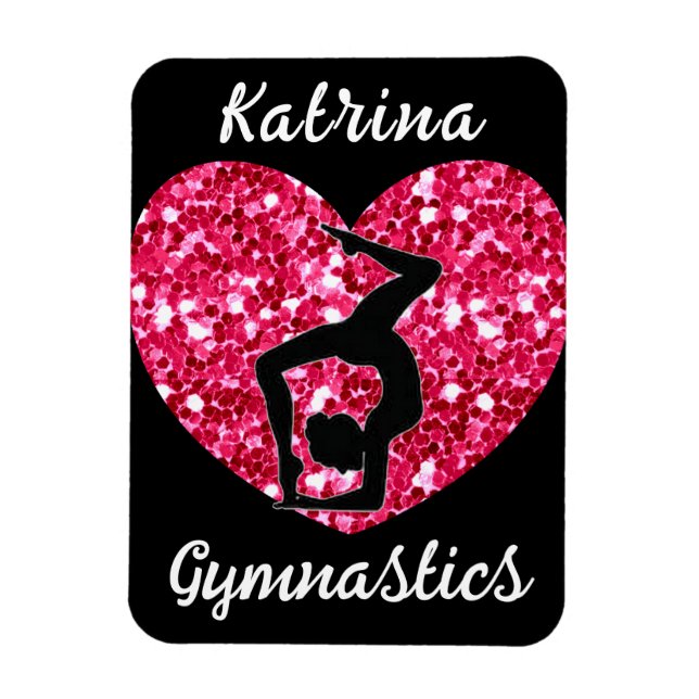 Gymnastics Black and Hot Pink Personalised  Magnet (Vertical)