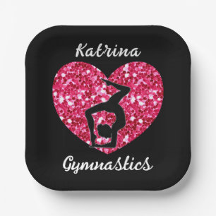 Gymnastics Black and Hot Pink Personalised  Paper Plate