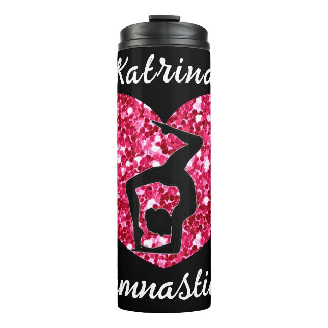 Gymnastics Black and Hot Pink Personalised  Thermal Tumbler (Front)