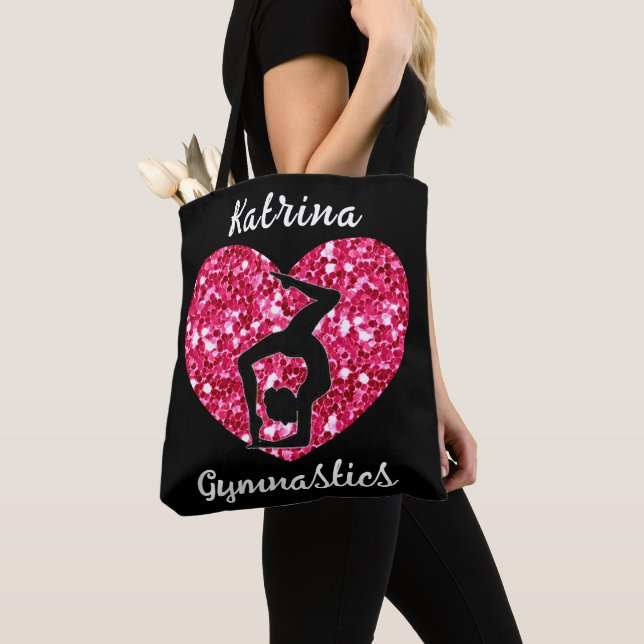 Gymnastics Black and Hot Pink Personalised  Tote Bag (Close Up)