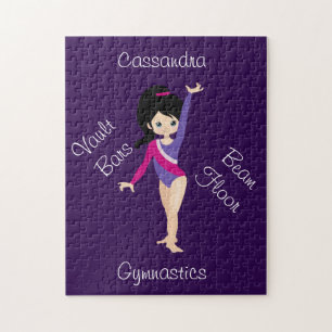 Gymnastics Black Hair, Blue Eyes, Purple Leotard   Jigsaw Puzzle