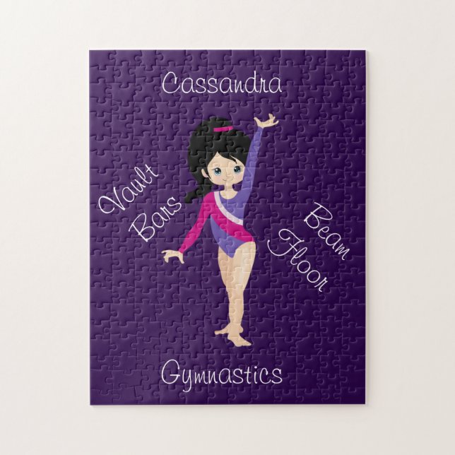 Gymnastics Black Hair, Blue Eyes, Purple Leotard   Jigsaw Puzzle (Vertical)