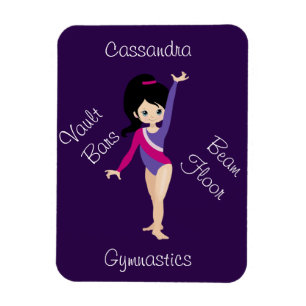 Gymnastics Black Hair, Blue Eyes, Purple Leotard Magnet