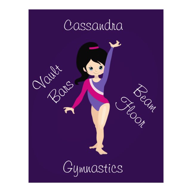 Gymnastics Black Hair, Blue Eyes, Purple Leotard   Photo Print (Front)