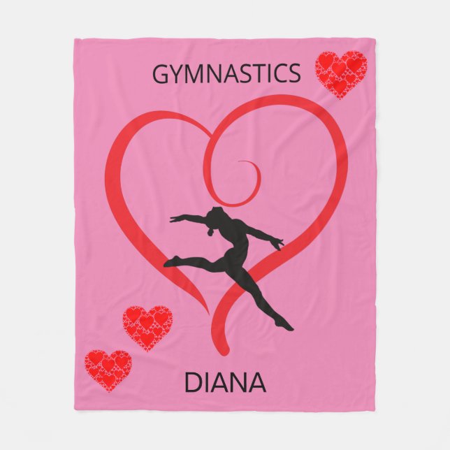 Gymnastics blanket with red hearts & Gymnast. (Front)