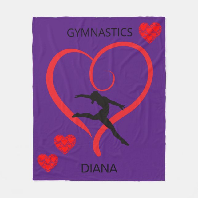Gymnastics blanket with red hearts & Gymnast. (Front)
