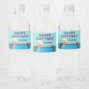 Gymnastics Blonde Girl Custom Happy Birthday Party Water Bottle Label