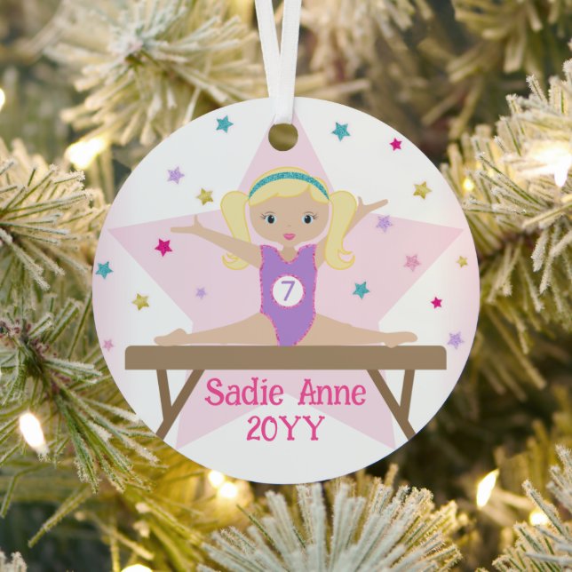 Gymnastics Blonde Hair Gymnast Gift Custom Metal Metal Tree Decoration (Insitu)